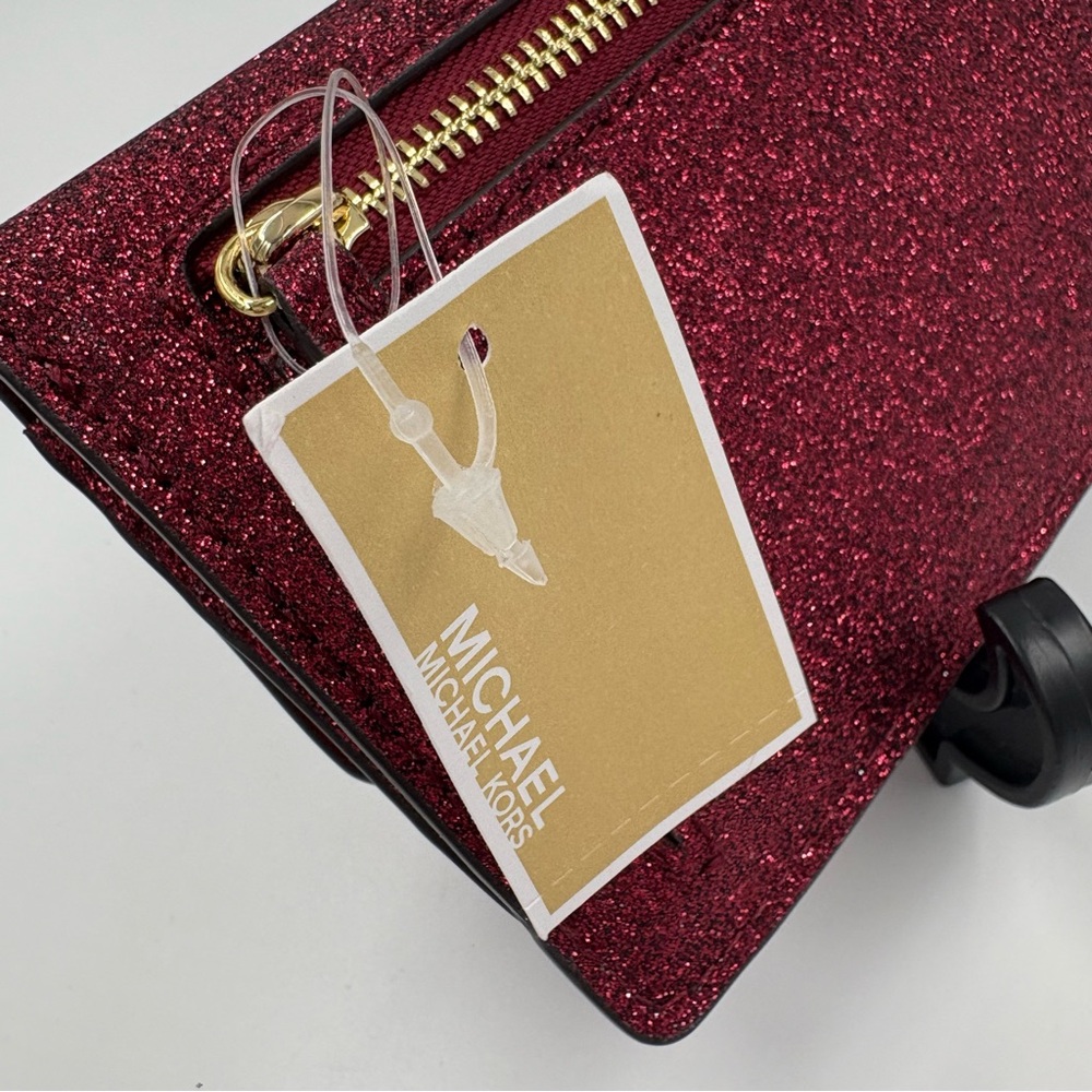 NWT Michael Kors Flat Wallet Cranberry Leather Glitter‎ - Picture 6 of 8